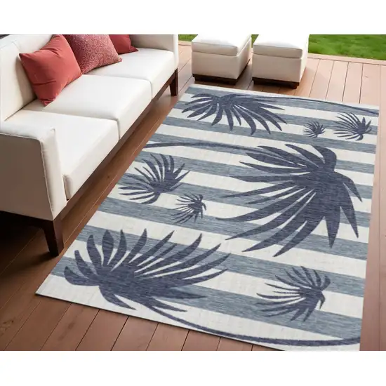 Navy Blue And Cream Floral Indoor Outdoor Area Rug Photo 1