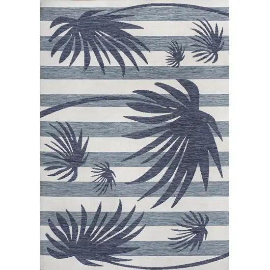 Navy Blue And Cream Floral Indoor Outdoor Area Rug Photo 1