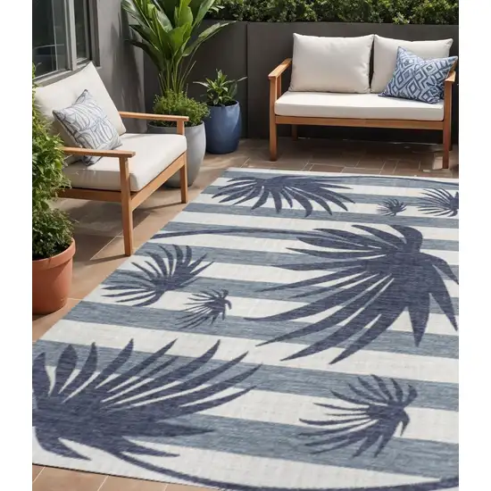 Navy Blue And Cream Floral Indoor Outdoor Area Rug Photo 1