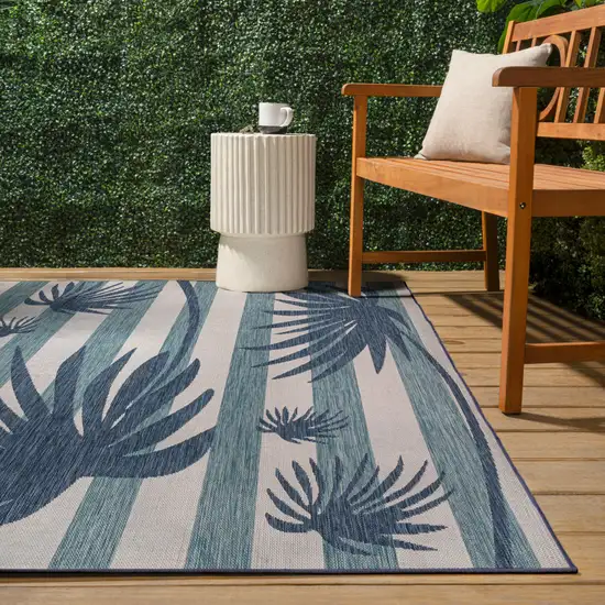 Navy Blue And Cream Floral Indoor Outdoor Area Rug Photo 6