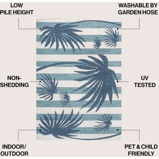 Navy Blue And Cream Floral Indoor Outdoor Area Rug Photo 7