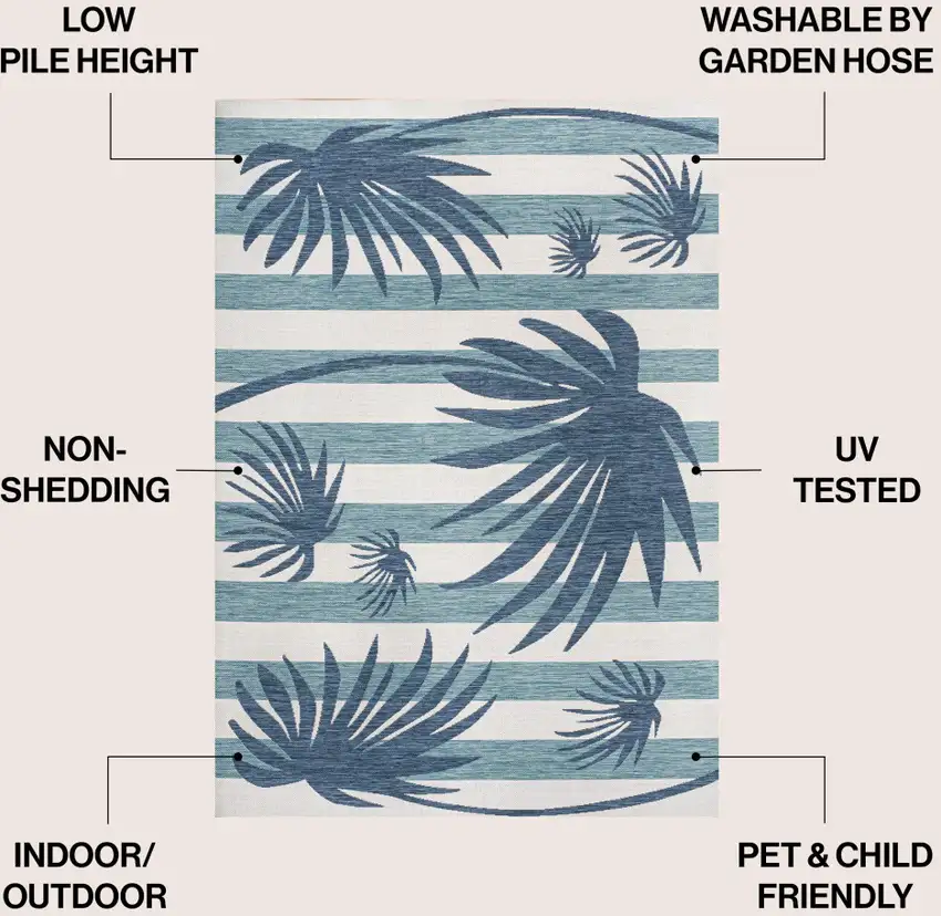 Navy Blue And Cream Floral Indoor Outdoor Area Rug Photo 8