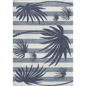 Photo of Navy Blue And Cream Floral Indoor Outdoor Area Rug