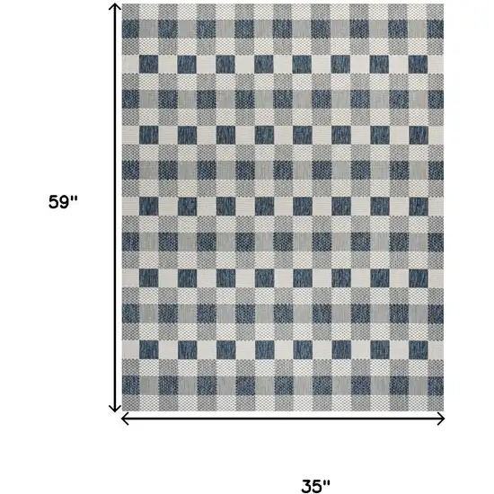Navy Blue And Cream Geometric Indoor Outdoor Area Rug Photo 3