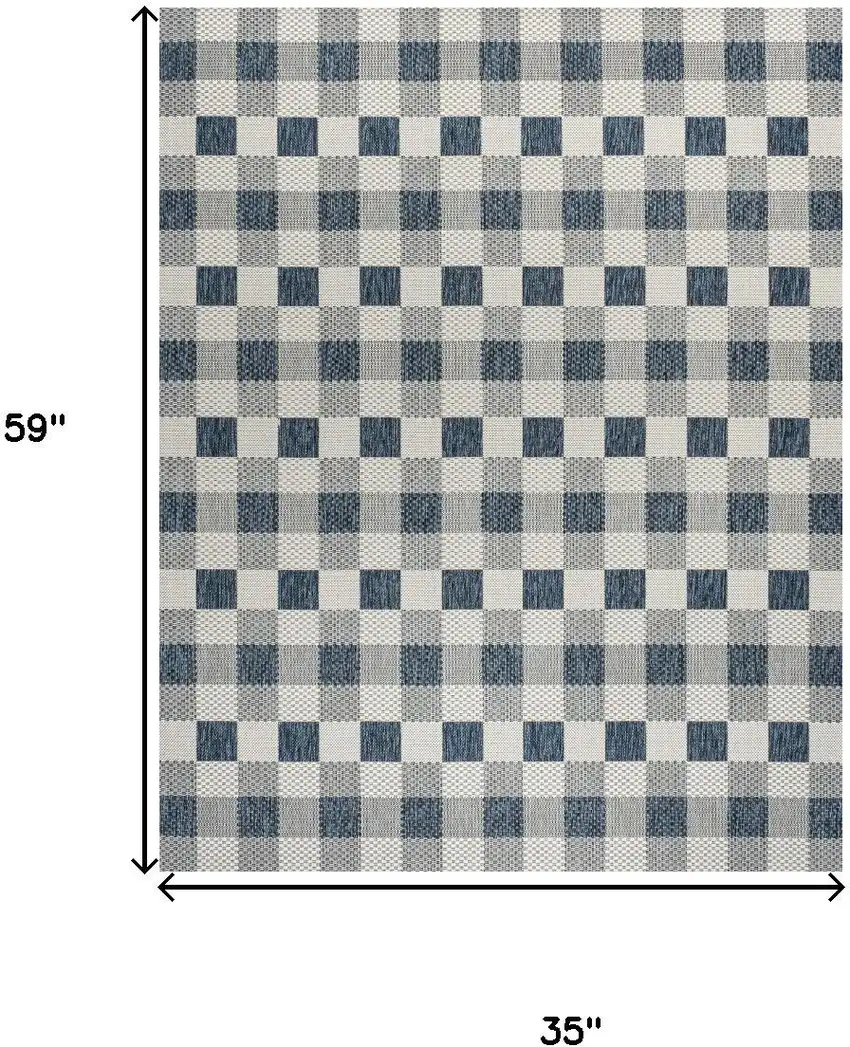 Navy Blue And Cream Geometric Indoor Outdoor Area Rug Photo 3