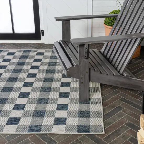 Navy Blue And Cream Geometric Indoor Outdoor Area Rug Photo 9