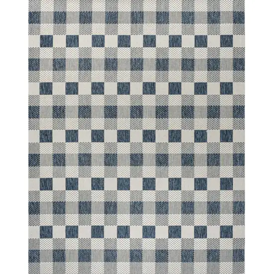 Navy Blue And Cream Geometric Indoor Outdoor Area Rug Photo 3