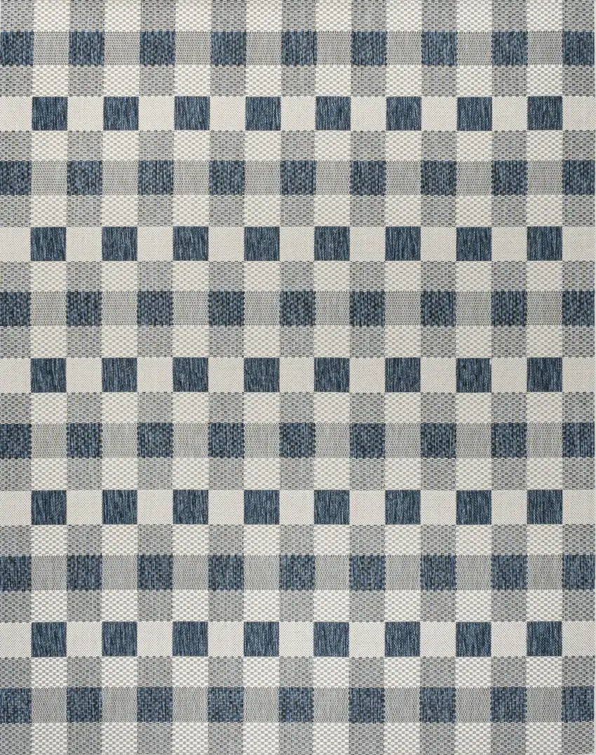 Navy Blue And Cream Geometric Indoor Outdoor Area Rug Photo 3