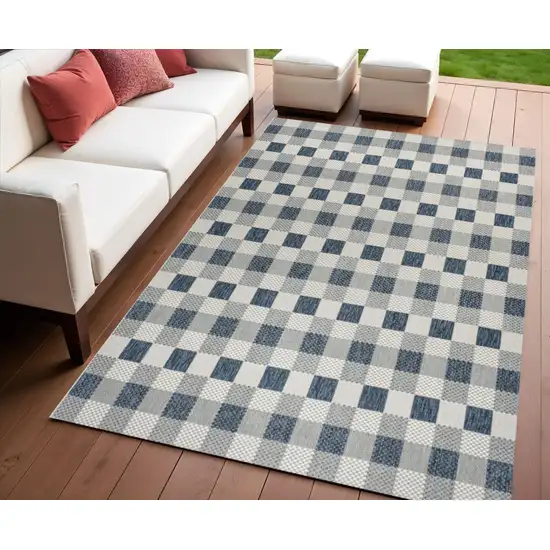 Navy Blue And Cream Geometric Indoor Outdoor Area Rug Photo 1