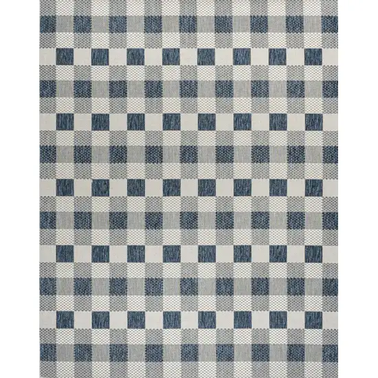 Navy Blue And Cream Geometric Indoor Outdoor Area Rug Photo 1