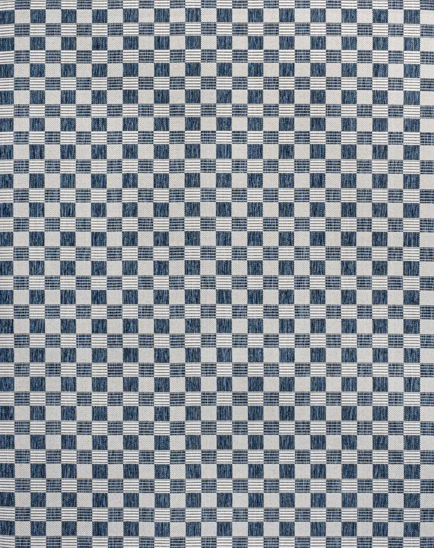 Navy Blue And Cream Geometric Indoor Outdoor Area Rug Photo 1