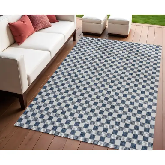 Navy Blue And Cream Geometric Indoor Outdoor Area Rug Photo 1