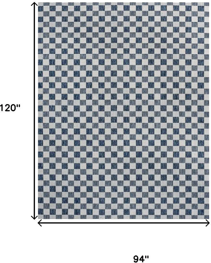 Navy Blue And Cream Geometric Indoor Outdoor Area Rug Photo 4