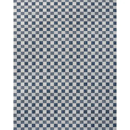 Navy Blue And Cream Geometric Indoor Outdoor Area Rug Photo 3