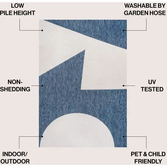 Navy Blue And Cream Geometric Indoor Outdoor Area Rug Photo 7