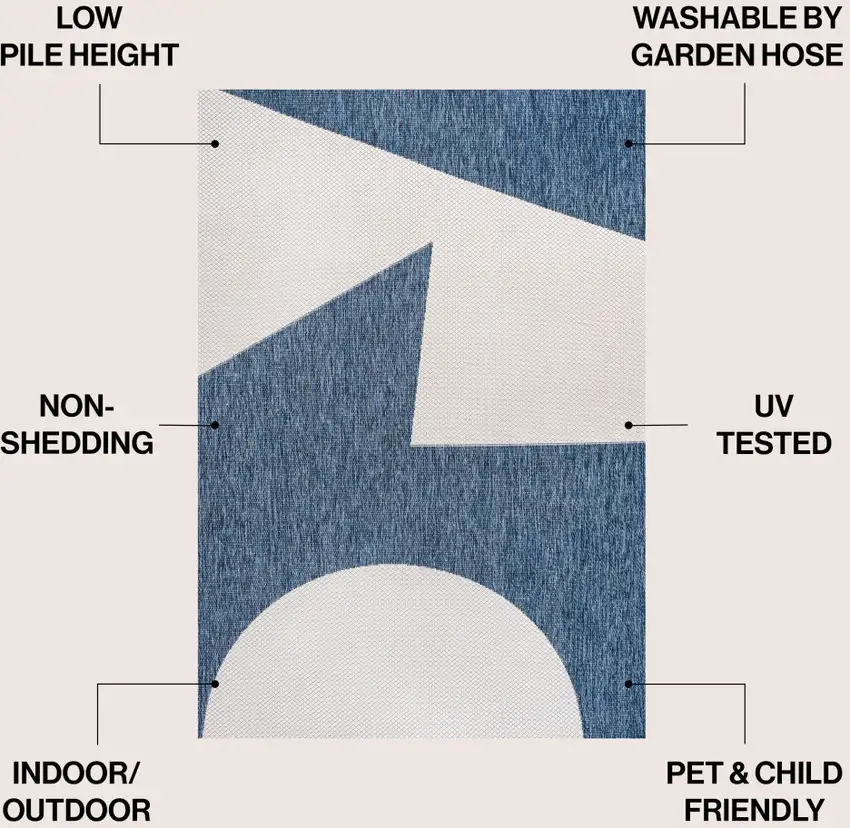 Navy Blue And Cream Geometric Indoor Outdoor Area Rug Photo 7