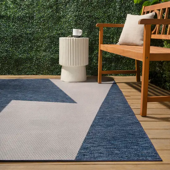 Navy Blue And Cream Geometric Indoor Outdoor Area Rug Photo 6