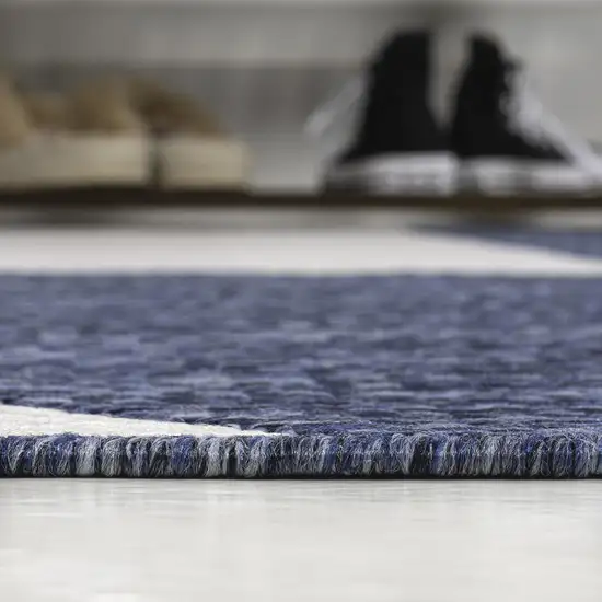 Navy Blue And Cream Geometric Indoor Outdoor Area Rug Photo 9