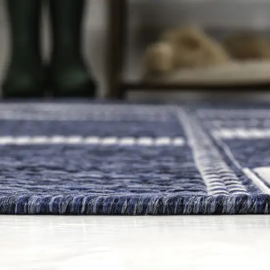 Navy Blue And Cream Geometric Indoor Outdoor Area Rug Photo 9
