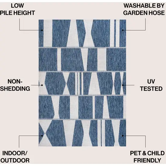 Navy Blue And Cream Geometric Indoor Outdoor Area Rug Photo 8