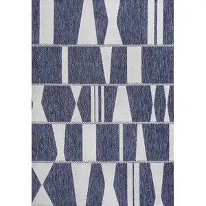 Photo of Navy Blue And Cream Geometric Indoor Outdoor Area Rug