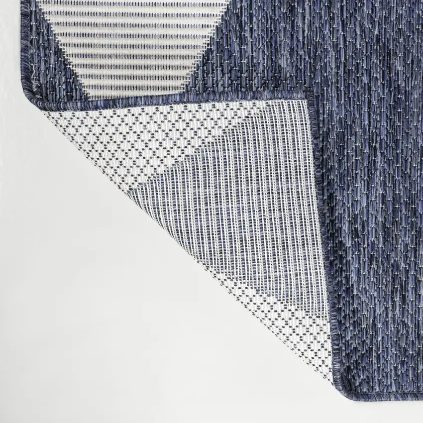 Navy Blue And Cream Geometric Indoor Outdoor Area Rug Photo 9