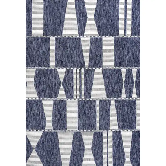 Navy Blue And Cream Geometric Indoor Outdoor Area Rug Photo 1