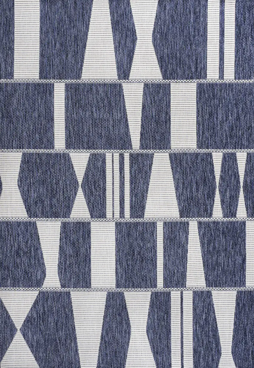 Navy Blue And Cream Geometric Indoor Outdoor Area Rug Photo 1