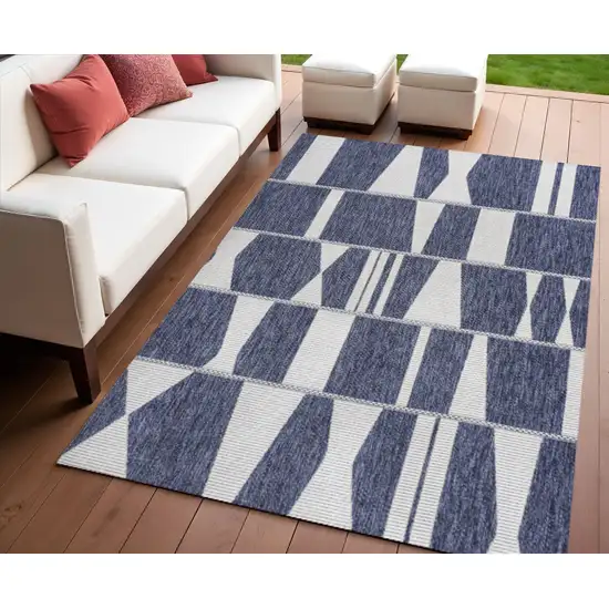 Navy Blue And Cream Geometric Indoor Outdoor Area Rug Photo 1