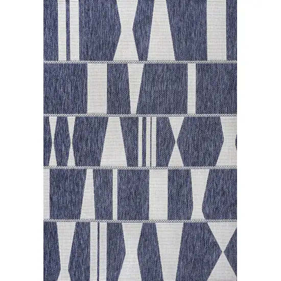 Navy Blue And Cream Geometric Indoor Outdoor Area Rug Photo 2