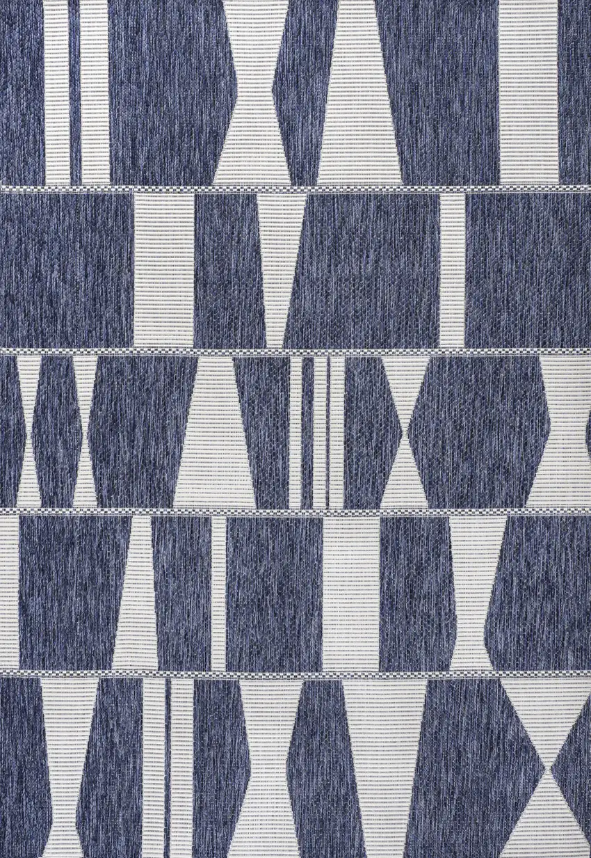 Navy Blue And Cream Geometric Indoor Outdoor Area Rug Photo 2