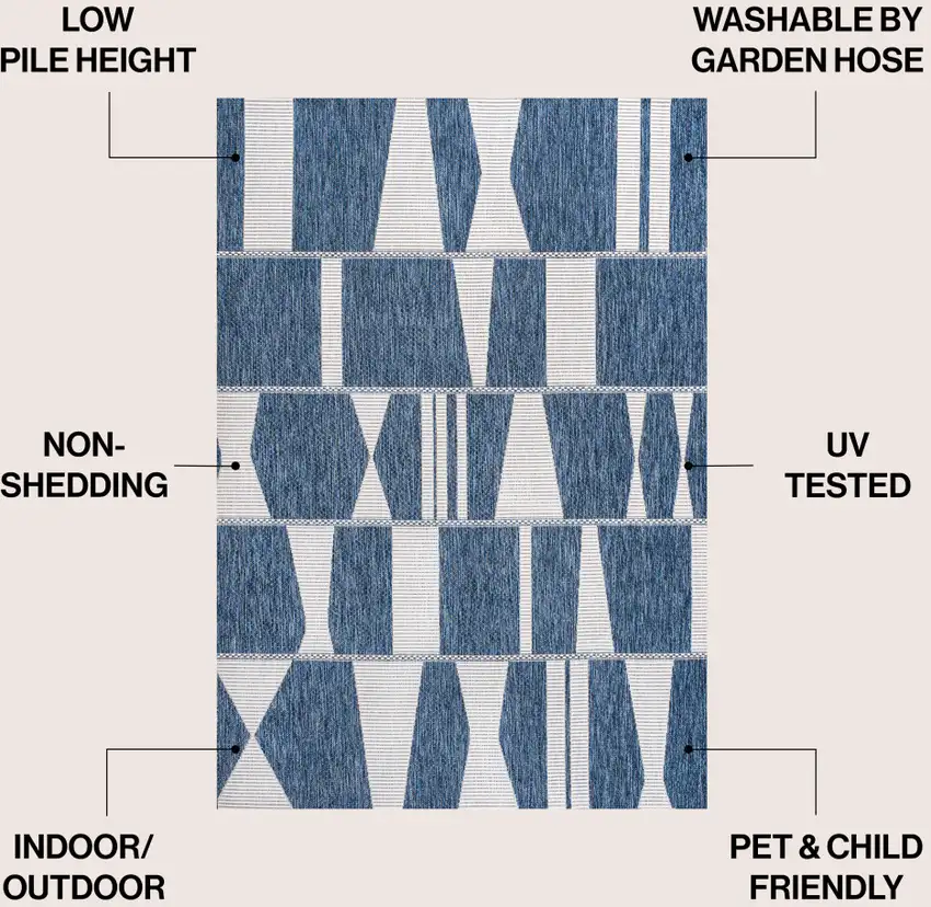 Navy Blue And Cream Geometric Indoor Outdoor Area Rug Photo 8