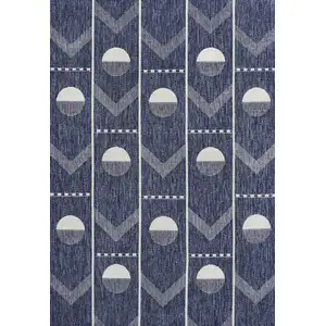 Photo of Navy Blue And Cream Geometric Indoor Outdoor Area Rug