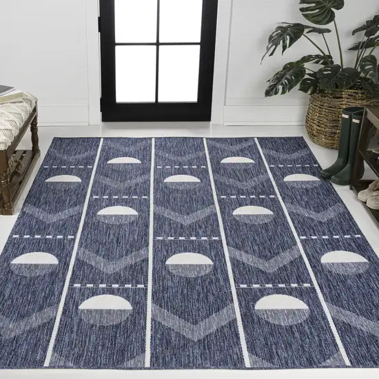 Navy Blue And Cream Geometric Indoor Outdoor Area Rug Photo 6