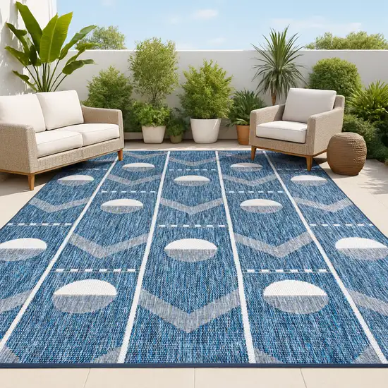 Navy Blue And Cream Geometric Indoor Outdoor Area Rug Photo 4