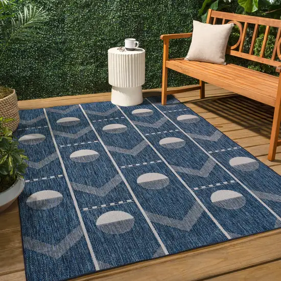 Navy Blue And Cream Geometric Indoor Outdoor Area Rug Photo 7