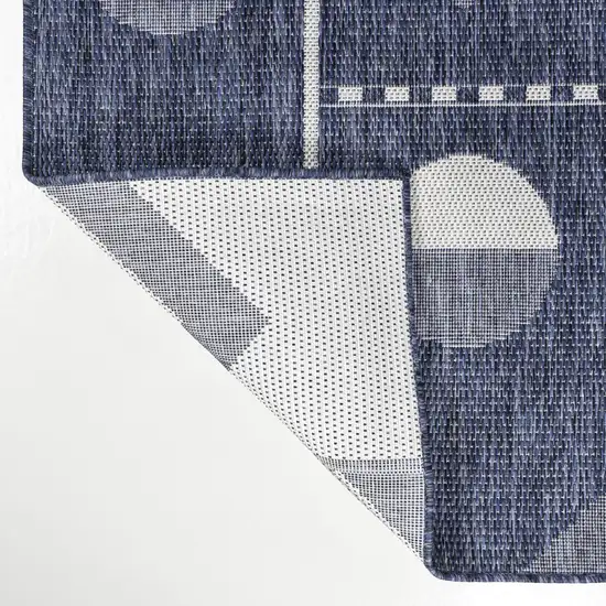 Navy Blue And Cream Geometric Indoor Outdoor Area Rug Photo 9
