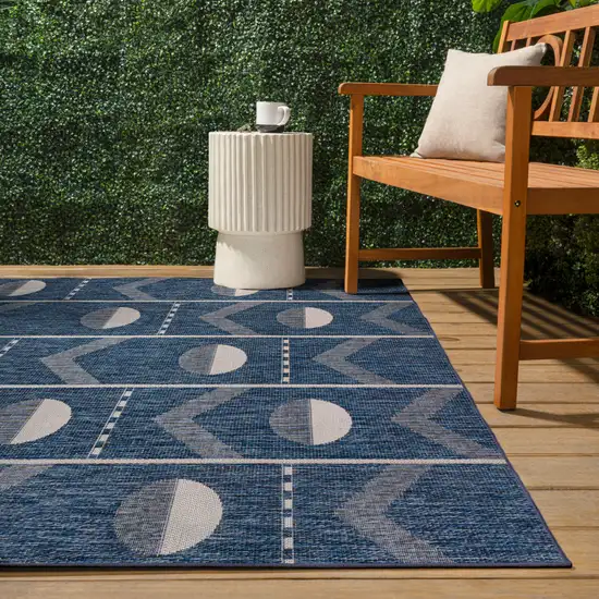 Navy Blue And Cream Geometric Indoor Outdoor Area Rug Photo 8