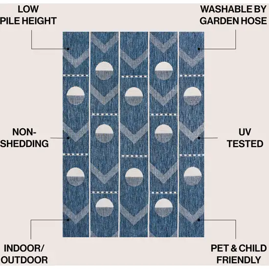 Navy Blue And Cream Geometric Indoor Outdoor Area Rug Photo 9