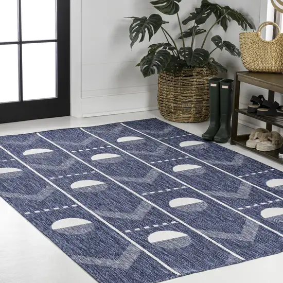 Navy Blue And Cream Geometric Indoor Outdoor Area Rug Photo 5