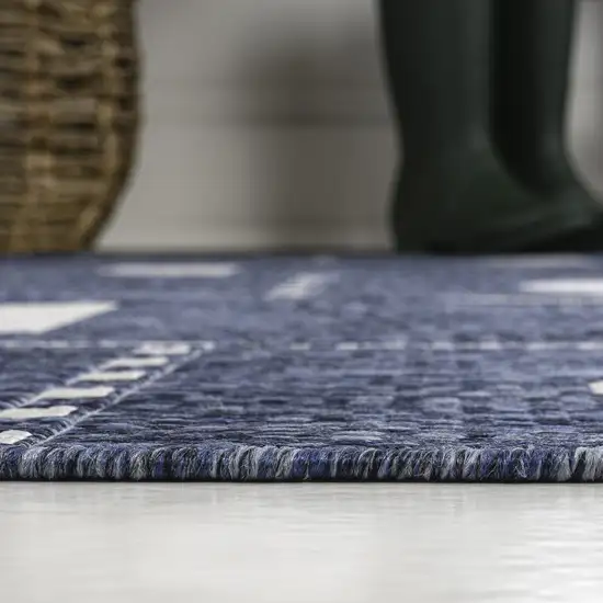 Navy Blue And Cream Geometric Indoor Outdoor Area Rug Photo 9