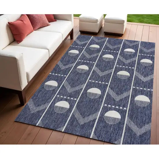 Navy Blue And Cream Geometric Indoor Outdoor Area Rug Photo 1