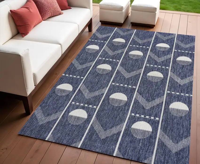 Navy Blue And Cream Geometric Indoor Outdoor Area Rug Photo 1
