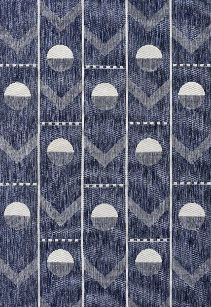 Navy Blue And Cream Geometric Indoor Outdoor Area Rug Photo 3