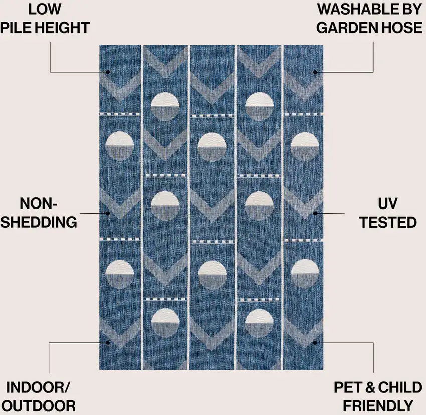 Navy Blue And Cream Geometric Indoor Outdoor Area Rug Photo 9