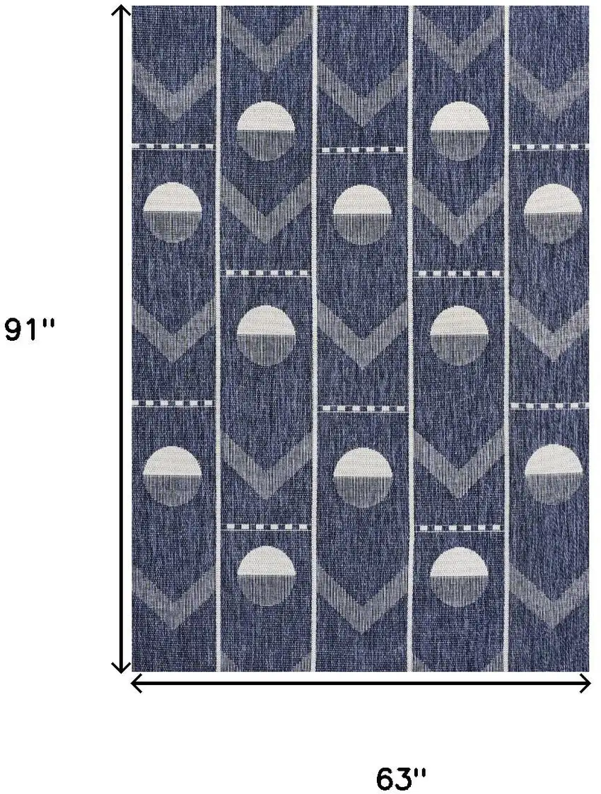 Navy Blue And Cream Geometric Indoor Outdoor Area Rug Photo 5