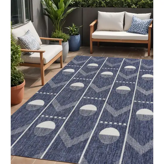 Navy Blue And Cream Geometric Indoor Outdoor Area Rug Photo 1