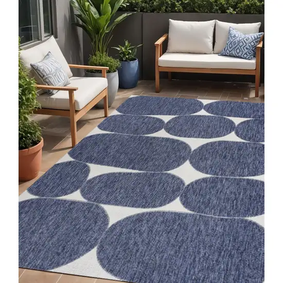 Navy Blue And Cream Geometric Indoor Outdoor Area Rug Photo 1