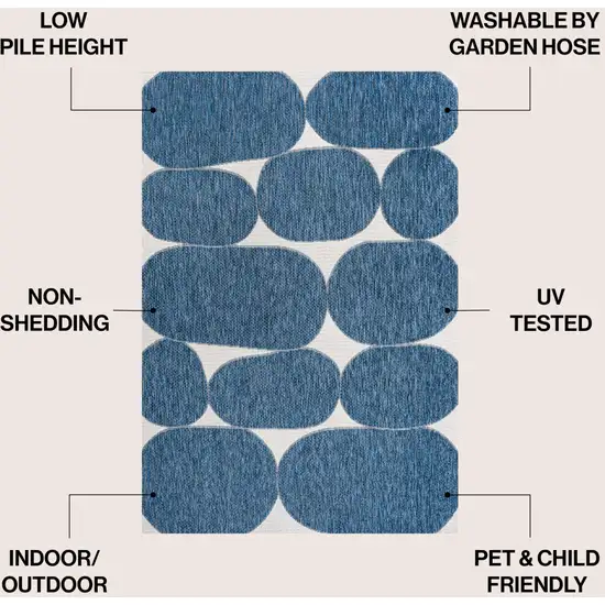 Navy Blue And Cream Geometric Indoor Outdoor Area Rug Photo 8