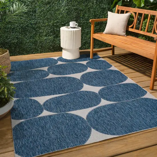 Navy Blue And Cream Geometric Indoor Outdoor Area Rug Photo 6